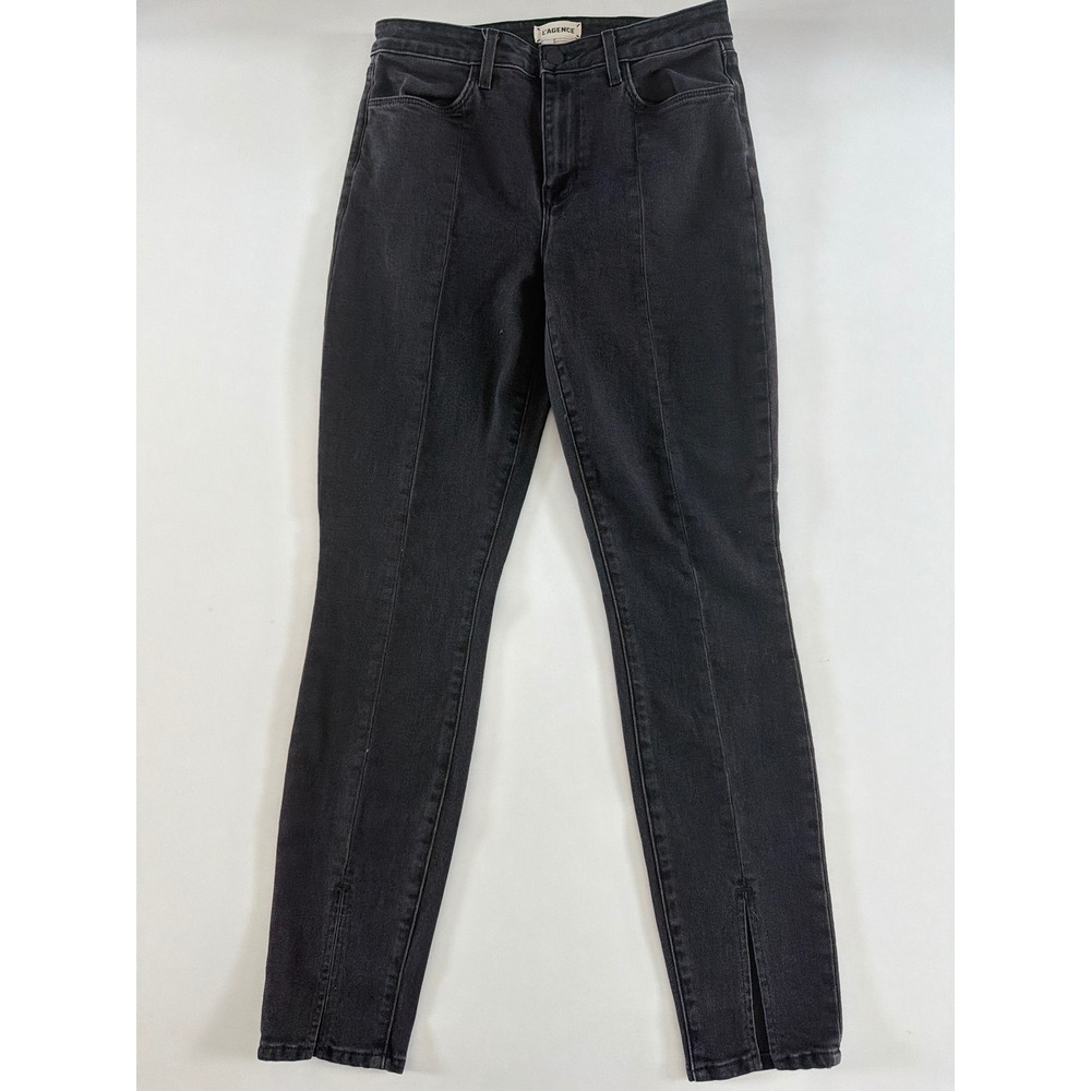 L'AGENCE Margot High Rise Skinny Jeans Front Seam Split Hem Black Size 28